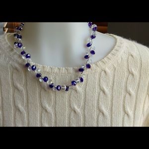 Blue and clear bead necklace